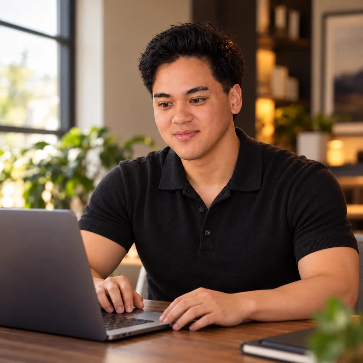 Anthony Goodman working at a laptop in a bright office.